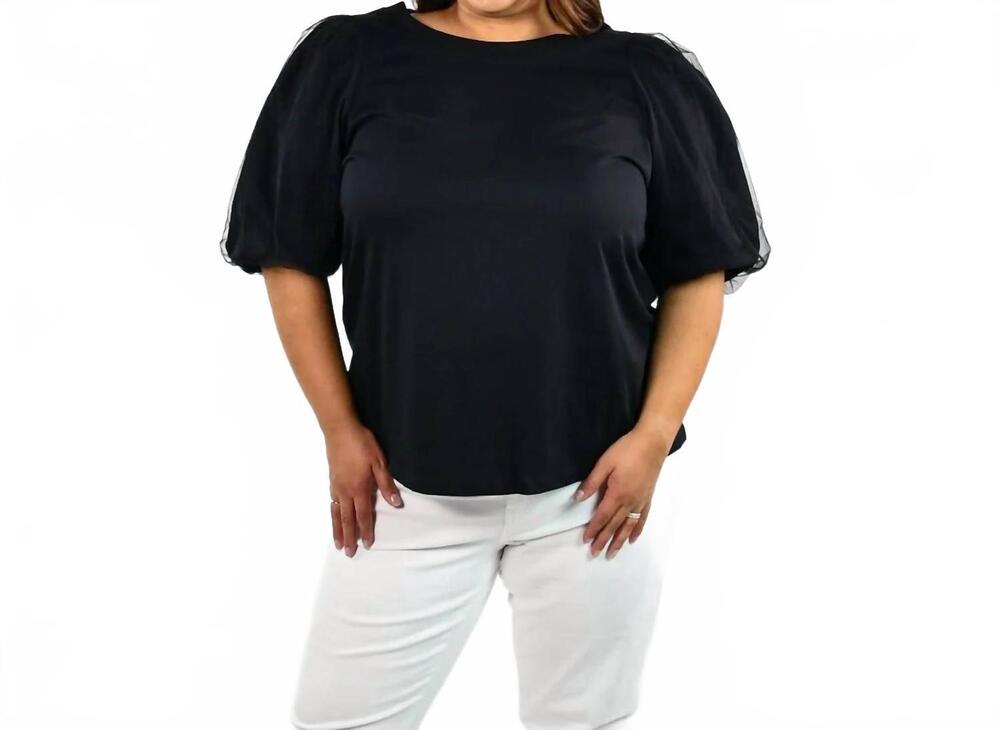 NEW GEEGEE shirt with sheer sleeve - plus in black
